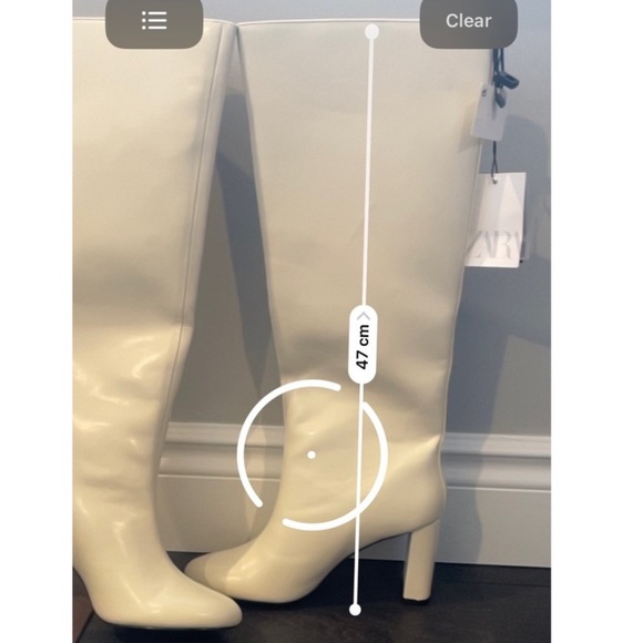 ZARA Off White Cream Knee High Heeled Leather Boots - Picture 14 of 16